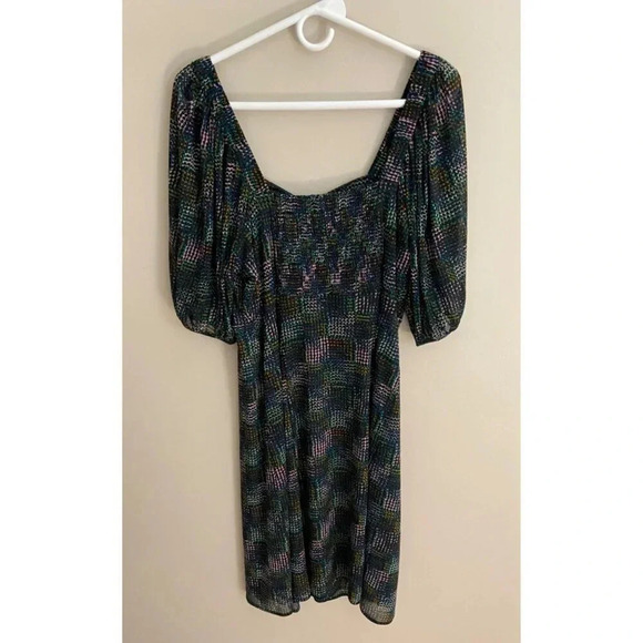 CAbi Elaine Puff Sleeve Multicolored Dot Mesh Dress Size Medium Fall Career - Picture 7 of 12